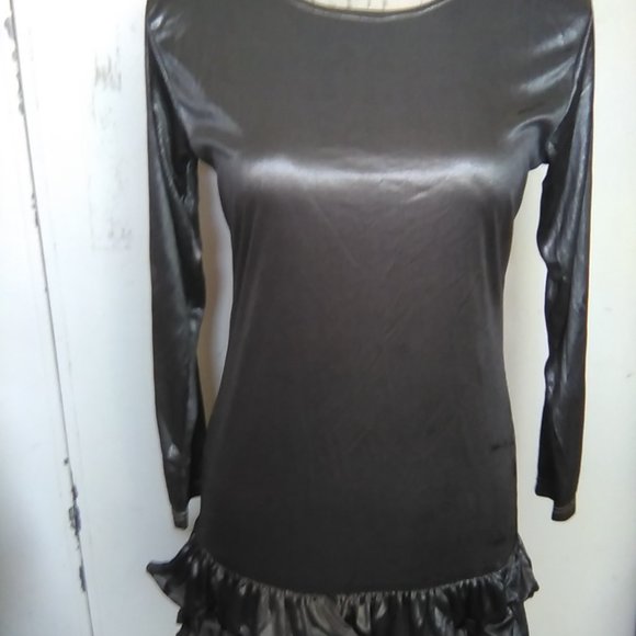 SIZE 14 EUROPEAN CLUB LTD Womens Black Silver Mod Shimmer long sleeved Blouse - Picture 2 of 2